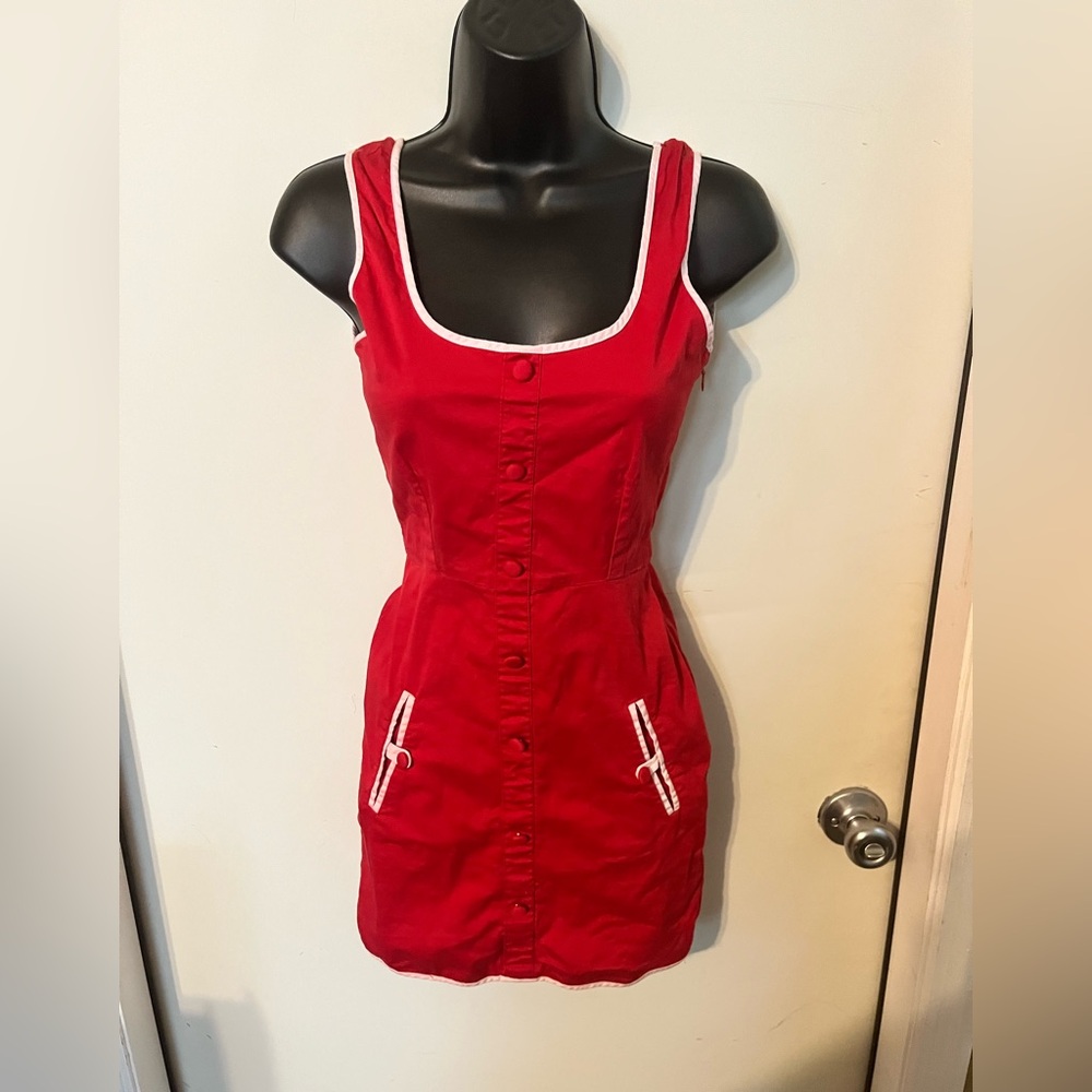 byCorpus for Urban Outfitters Red Faux Button Up Dress, pockets, Sz XS